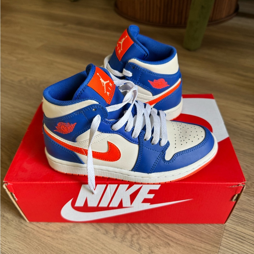 Nike Air Jordan Blue and Orange High-Top Sneakers